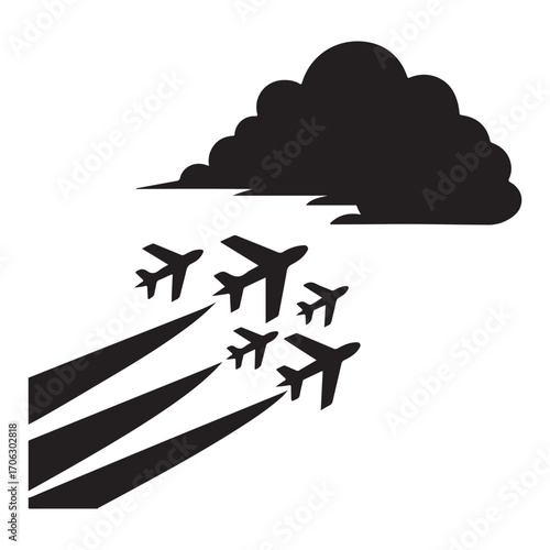 Airplane Silhouette Vector with Cloud and Flight Path for Aviation, Travel, and Transportation