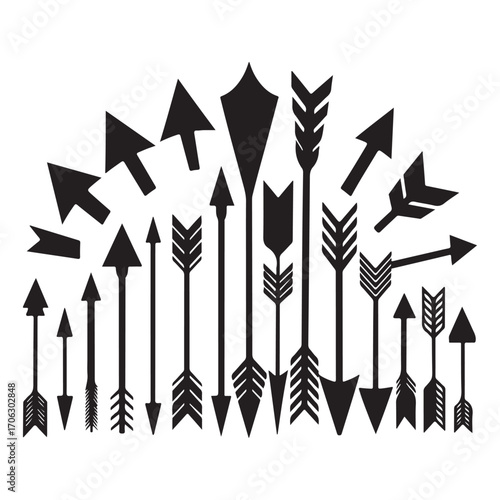 Arrow Silhouette Vector Icons Set for Navigation, Direction, and Graphic Design Elements