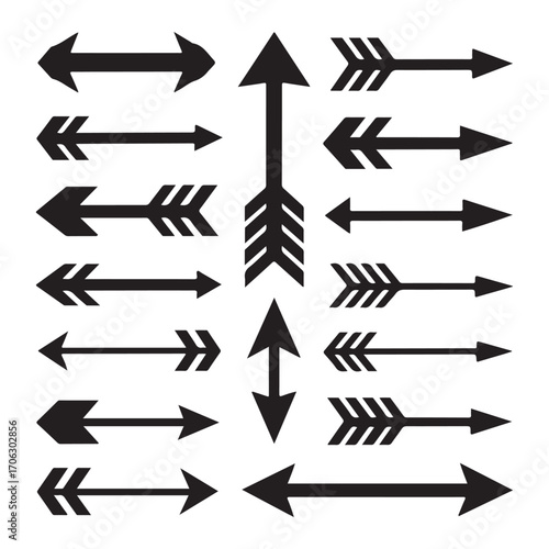 Stylish Arrow Silhouette Vector Icons Set for Navigation, Wayfinding, and Graphic Design
