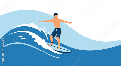 Surfer Riding a Cresting Wave in the Ocean Representing Activity and Water Adventure