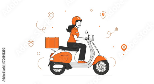 Swift Delivery Service Person Delivering Parcels On A Scooter Is An Illustration Concept