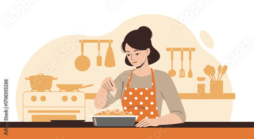 Woman Adds Seasoning To Prepared Food In Kitchen For Delicious Meal Preparation