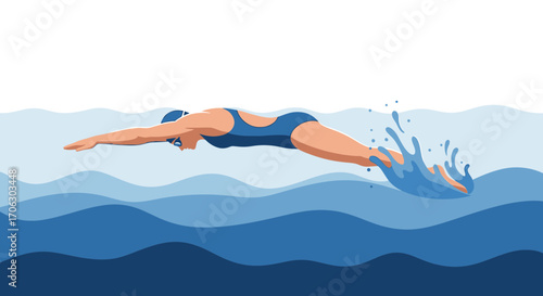 Swimming Athlete Gliding Through Water Representing Competition, Healthy Lifestyle, and Aquatic