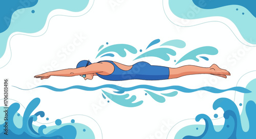 Swimming Athlete Performing the Front Crawl Stroke Underwater with Elegant Style