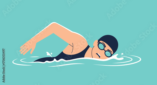 Swimming Athlete Performing Freestyle Efficiently In Refreshing Aquatic Environment