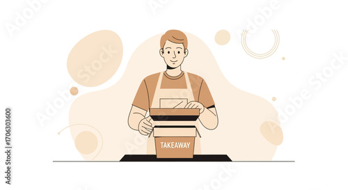 Takeaway Delivery Illustration: Customer Enjoying Food Box Prepared Professionally