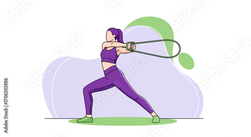 Woman Athletic Exercising Resistance Band Achieving Fitness Goals In A Colorful Design