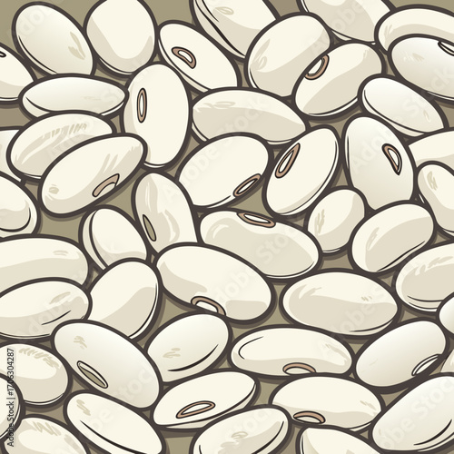 Abundant white beans artfully arranged in a seamless pattern, perfect for culinary and design projects