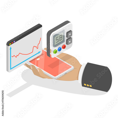 3D Isometric Flat Vector Illustration of Diabetes Management , Monitoring Blood Sugar Level. Item 3