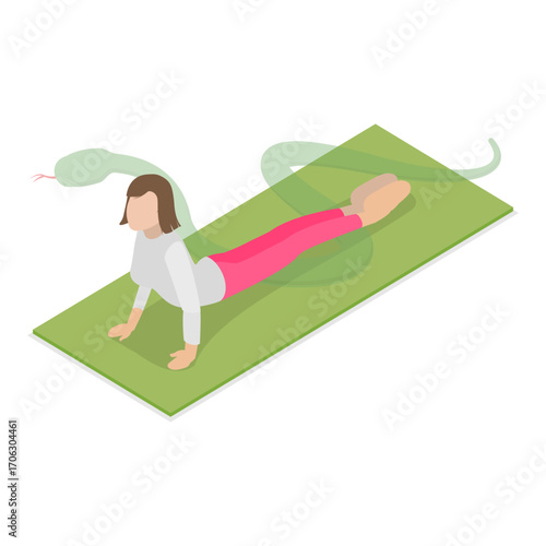 3D Isometric Flat Vector Illustration of Animal Yoga Poses, People Engaged In Animal-Inspired Yoga Exercises. Item 1