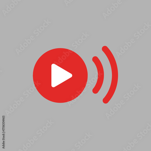 Red play button with streaming signal icon on gray background.