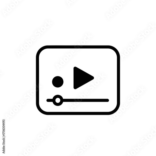 Simple icon representing a video player with play button and progress bar.