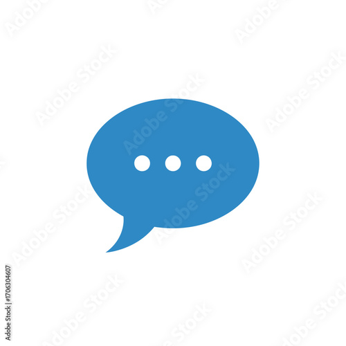 Blue speech bubble icon with three dots inside on white background.