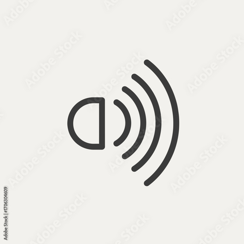 Stylized outline of a speaker emitting sound waves.