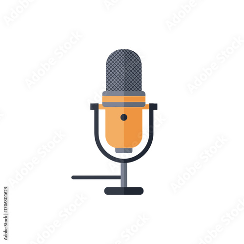 Vintage microphone on a stand with a cable.