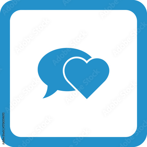 Blue icon with speech bubble and heart symbol.