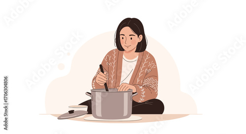 Woman Cooking Delicious, Heartwarming Food In The Kitchen For Dinner Tonight