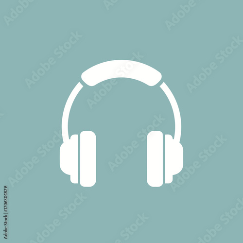 White headphones icon on a muted blue background.