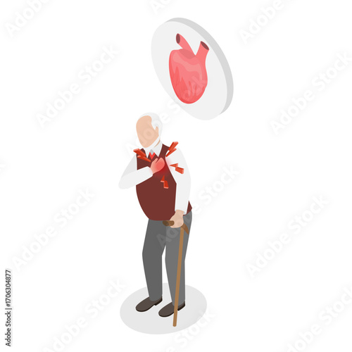 3D Isometric Flat Vector Illustration of Heart Attack, Cardiac Failure. Item 1