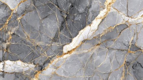 Elegant Grey Marble Texture with Golden Veins, Luxurious Stone Surface, Abstract Background.