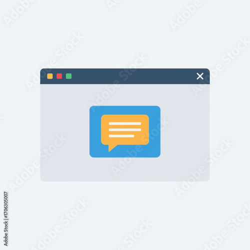 Computer window displays a chat bubble with text.