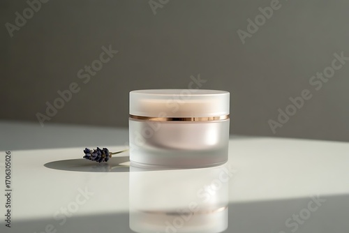Wallpaper Mural Luxury cosmetic glass jar with minimalist gold accent details for eye cream packaging. Premium skincare container branding mockup on white background, modern elegant design for beauty product.
 Torontodigital.ca