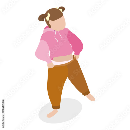 3D Isometric Flat Vector Set of Children Putting Clothes, Dressing Up. Item 1