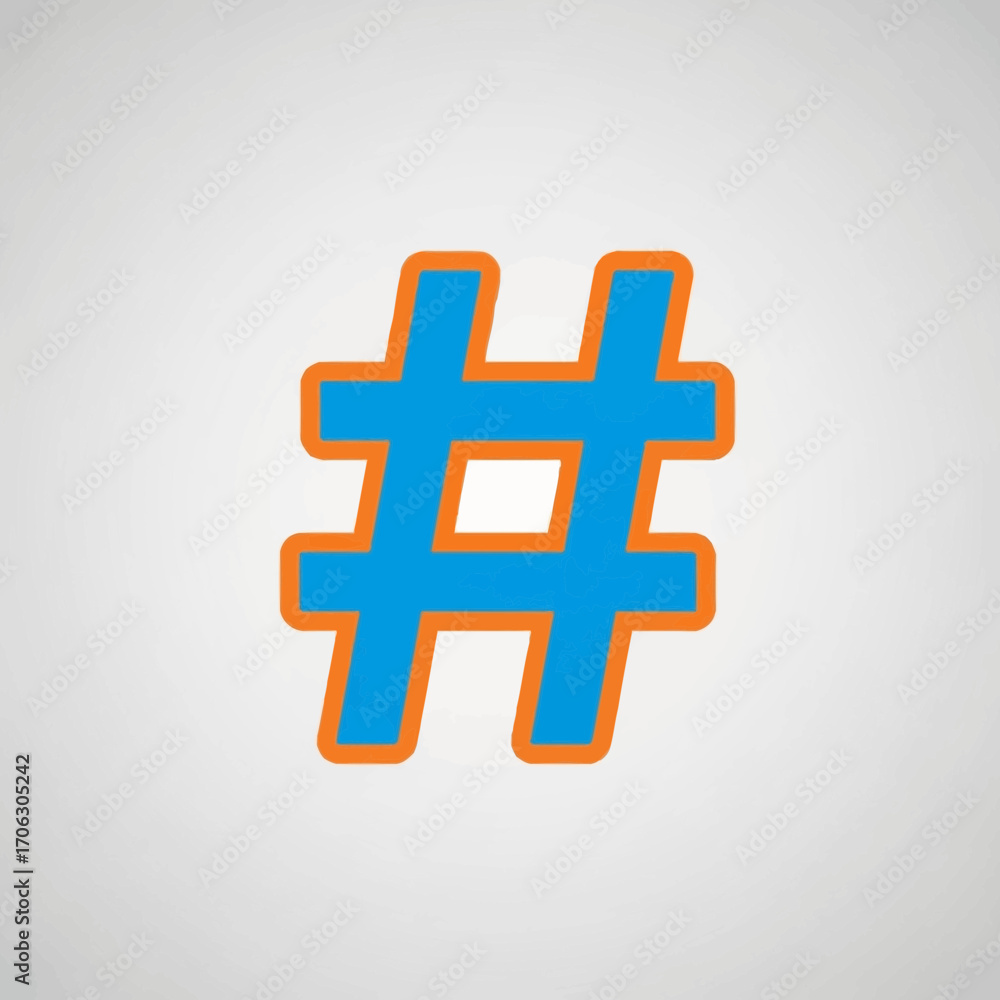 Obraz premium Blue hashtag symbol with orange outline on a light background.