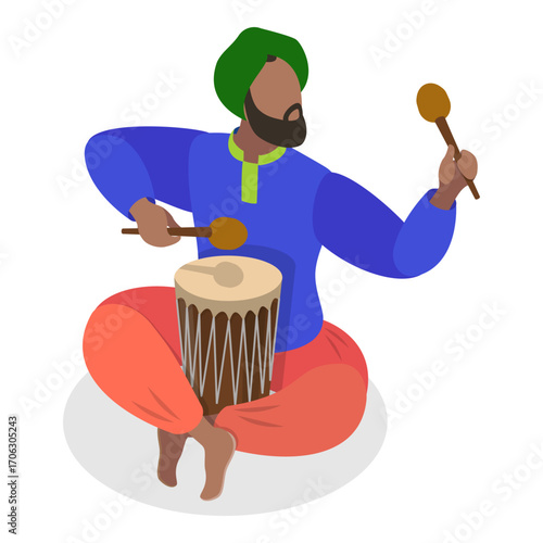 3D Isometric Flat Vector Set of India Culture, Art and Music, Collection of Indian Street Artists Showcasing The Vibrant Culture And Talent. Item 1