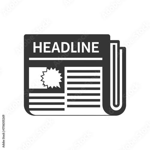 Newspaper icon with headline and article text.