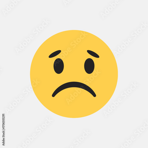 Yellow emoji face with a sad expression on a white background.