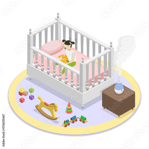 3D Isometric Flat Vector Illustration of Good for Sleep Baby Health, Newborn Child. Item 1