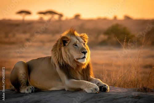 Wallpaper Mural Closeup portrait of African lion at golden sunset with glowing light. Majestic predator gaze, powerful wild cat face illuminated in warm savanna tones.
 Torontodigital.ca