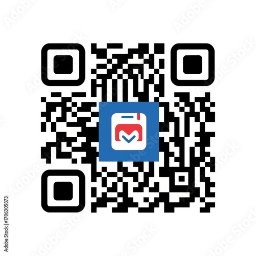 QR code with a blue and white square logo in the center.