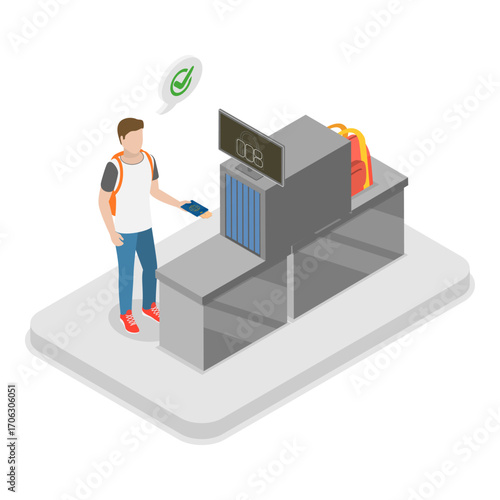 3D Isometric Flat Vector Illustration of Airport Security, Safety Check. Item 1