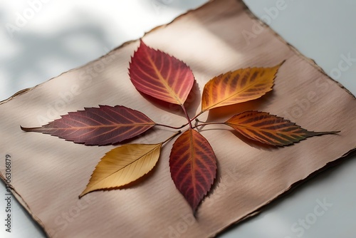 Wallpaper Mural Handmade paper decorated with pressed autumn leaves. Organic natural background design with rustic seasonal foliage and vintage botanical craft pattern.
 Torontodigital.ca