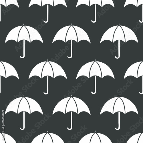 repeating pattern of white umbrellas on a black background