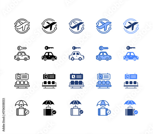 Airport, Lounge, Car, Insurance, multiple style icon set.