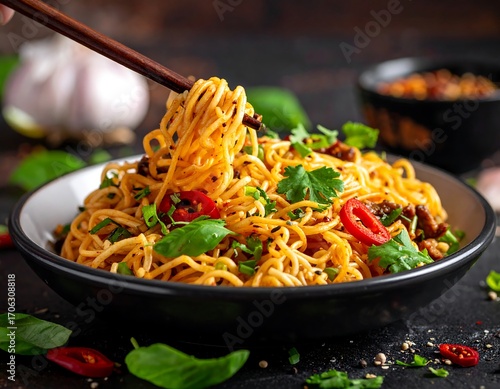 Delicious Asian noodles in a bowl