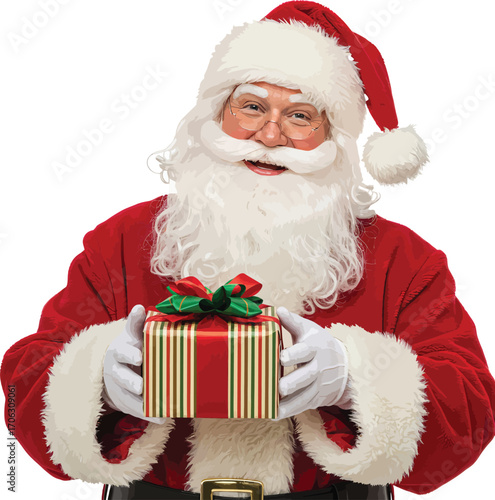 Santa claus holding gift box isolated on white background, festive season