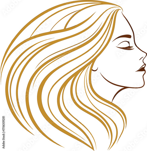 Vector art of elegant profile of a woman with flowing golden hair