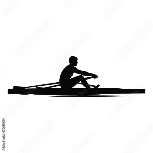 Silhouette of a single sculler rowing in a long boat sporty athletic activity silhouette