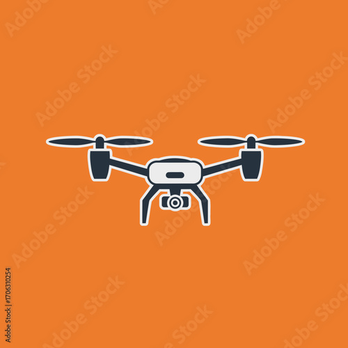 A white drone with propellers on an orange background.