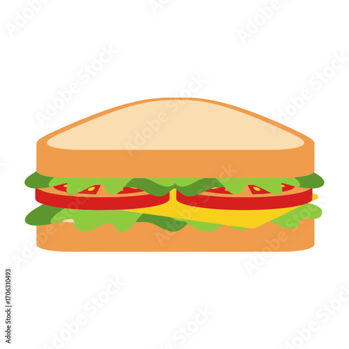 A sandwich with bread cheese lettuce and tomato.
