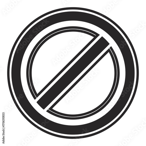 Bold black prohibition symbol icon, communicating restriction, denial, or forbidden actions, perfect for signage, warnings, and design elements
