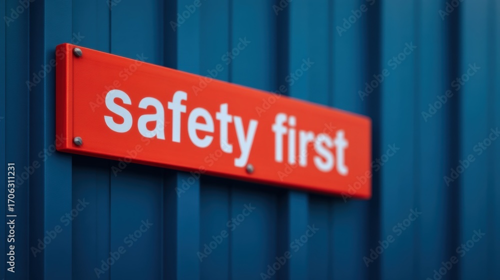 Fototapeta premium Construction safety training, A bright orange sign reading 