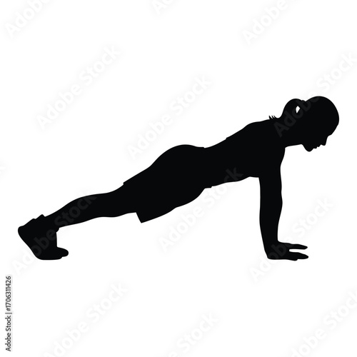 Woman performing push-up exercise silhouette fitness workout training physical activity silhouette