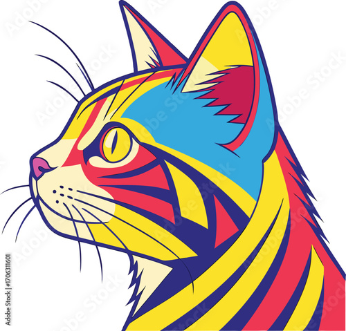 Vector art of colorful abstract cat portrait, pop art style