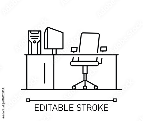 Pc Gamer Desktop Streaming build setup icon editable stroke
