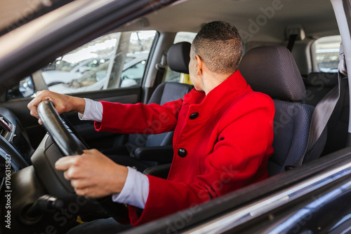 a woman maneuvering her car